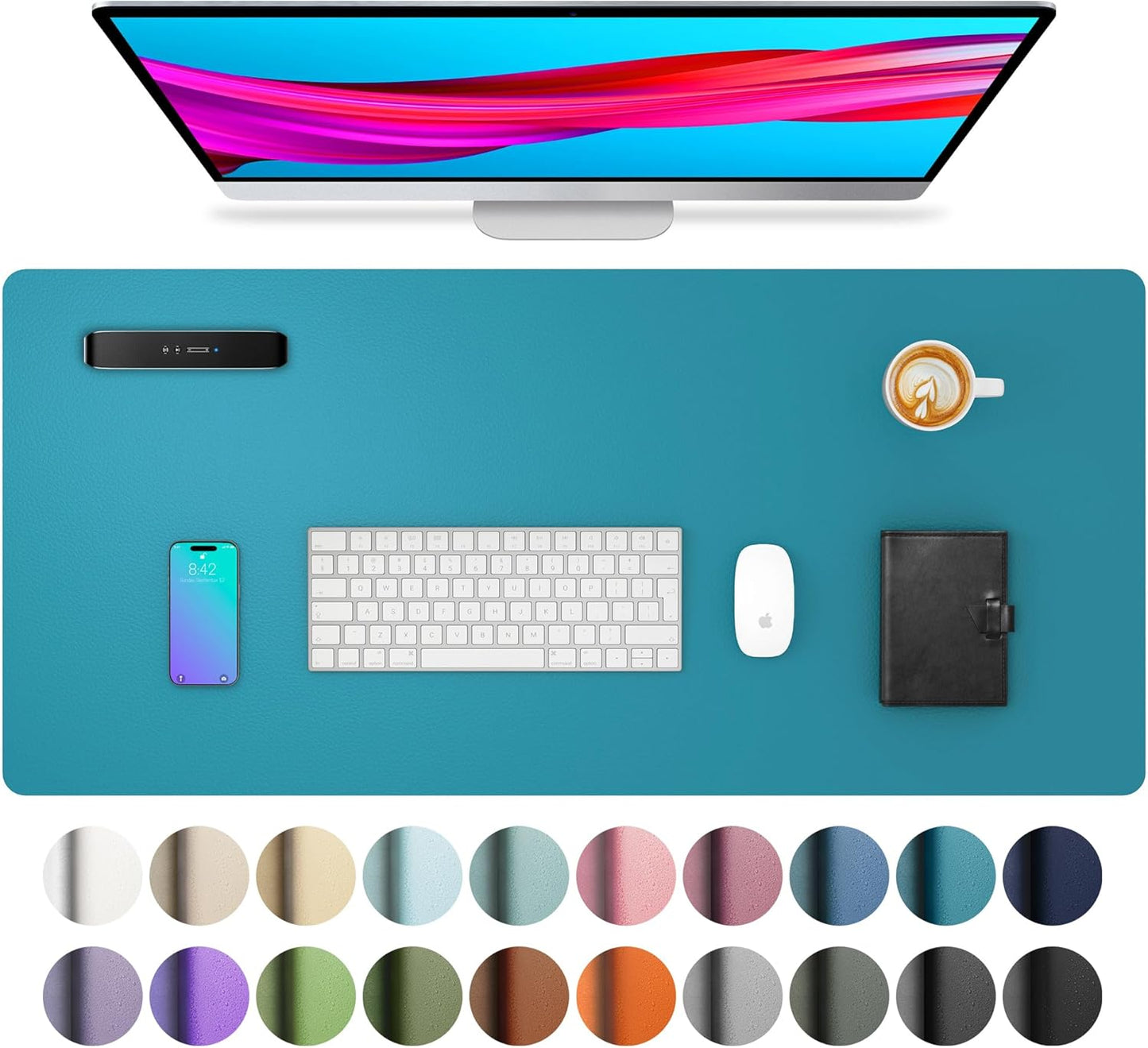 Leather Desk Pad Protector, Mouse Pad, Office Desk Mat, Non-Slip PU Leather Desk Blotter, Laptop Desk Pad, Waterproof Desk Writing Pad for Office and Home (Dark Pink, 23.6" X 13.7")