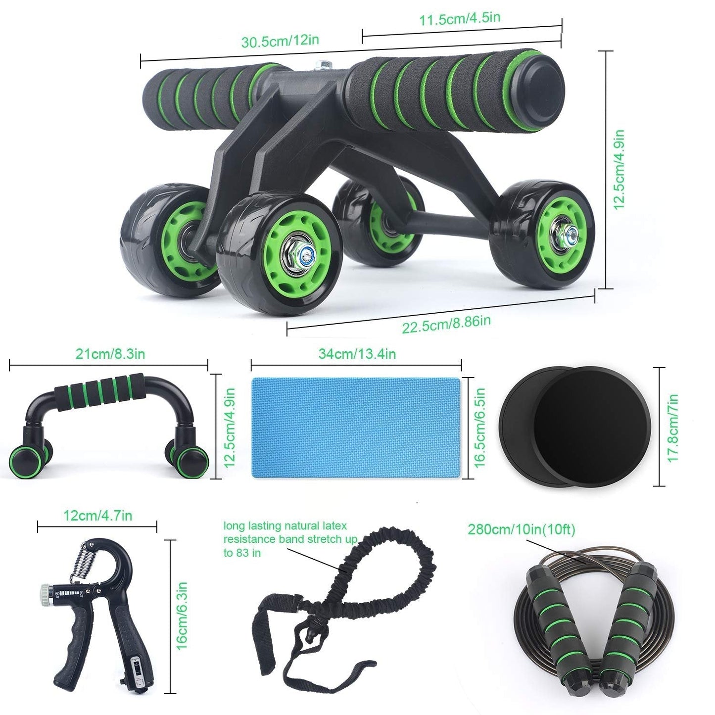 10 - in - 1 Ab Wheel Roller Kit with Bands & Push Up Bars - Treasure Mementos