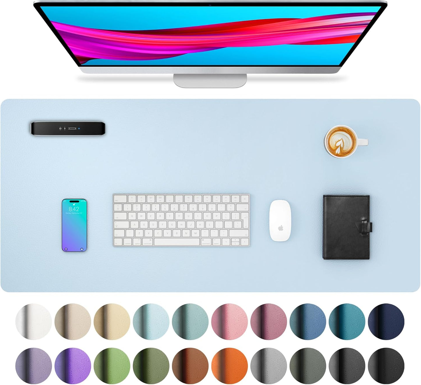 Leather Desk Pad Protector, Mouse Pad, Office Desk Mat, Non-Slip PU Leather Desk Blotter, Laptop Desk Pad, Waterproof Desk Writing Pad for Office and Home (Dark Pink, 23.6" X 13.7")