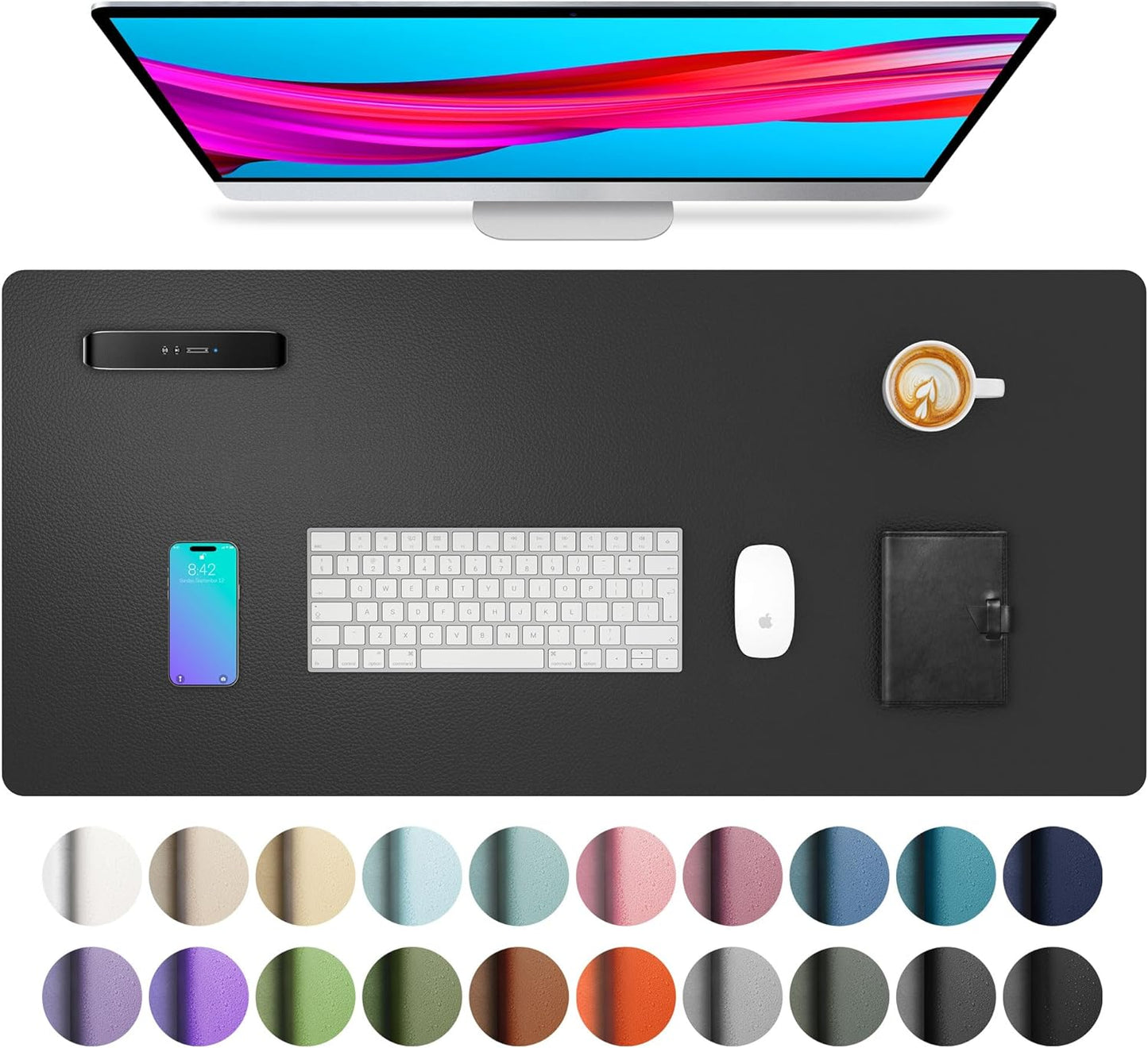 Leather Desk Pad Protector, Mouse Pad, Office Desk Mat, Non-Slip PU Leather Desk Blotter, Laptop Desk Pad, Waterproof Desk Writing Pad for Office and Home (Dark Pink, 23.6" X 13.7")