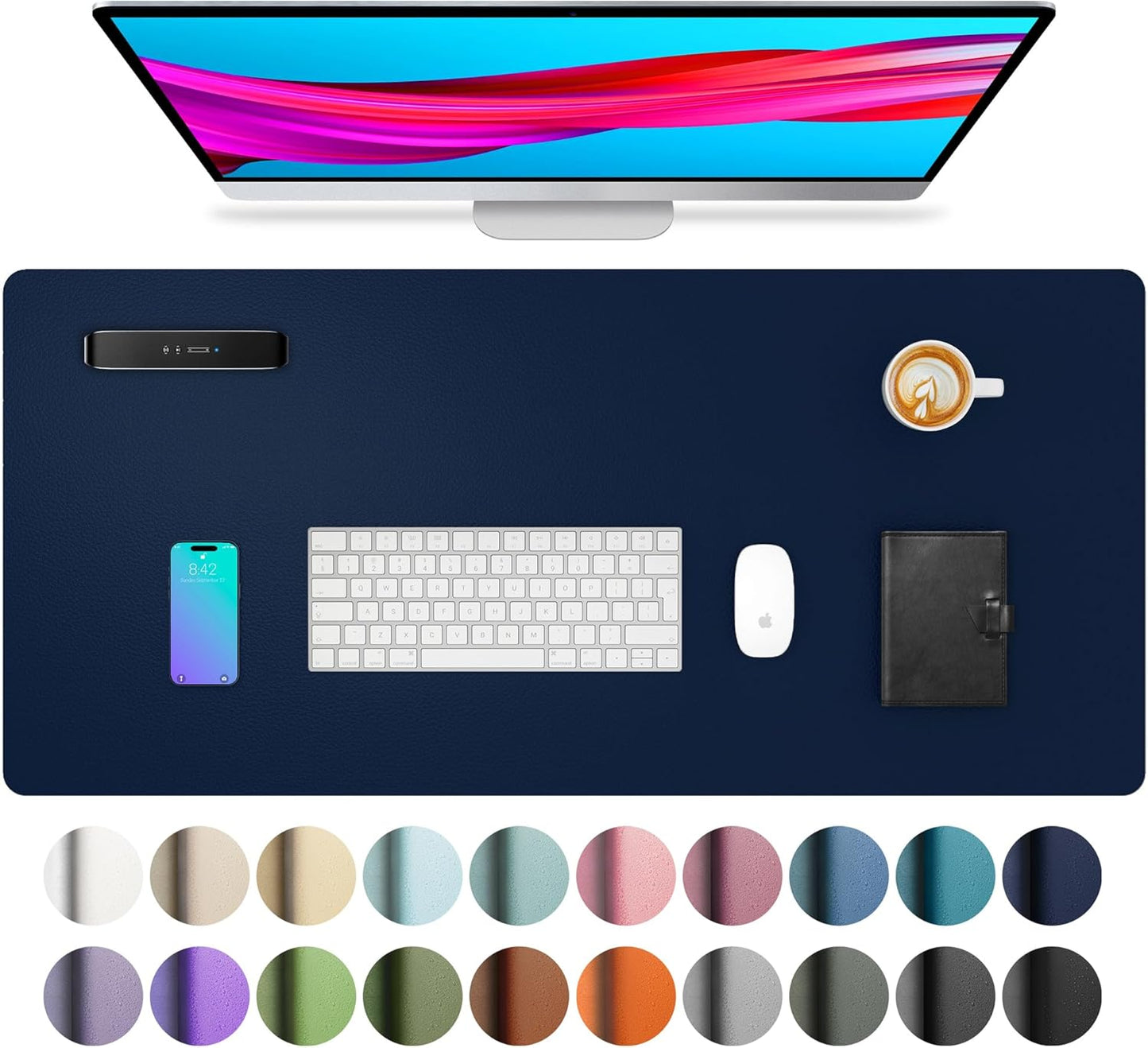 Leather Desk Pad Protector, Mouse Pad, Office Desk Mat, Non-Slip PU Leather Desk Blotter, Laptop Desk Pad, Waterproof Desk Writing Pad for Office and Home (Dark Pink, 23.6" X 13.7")