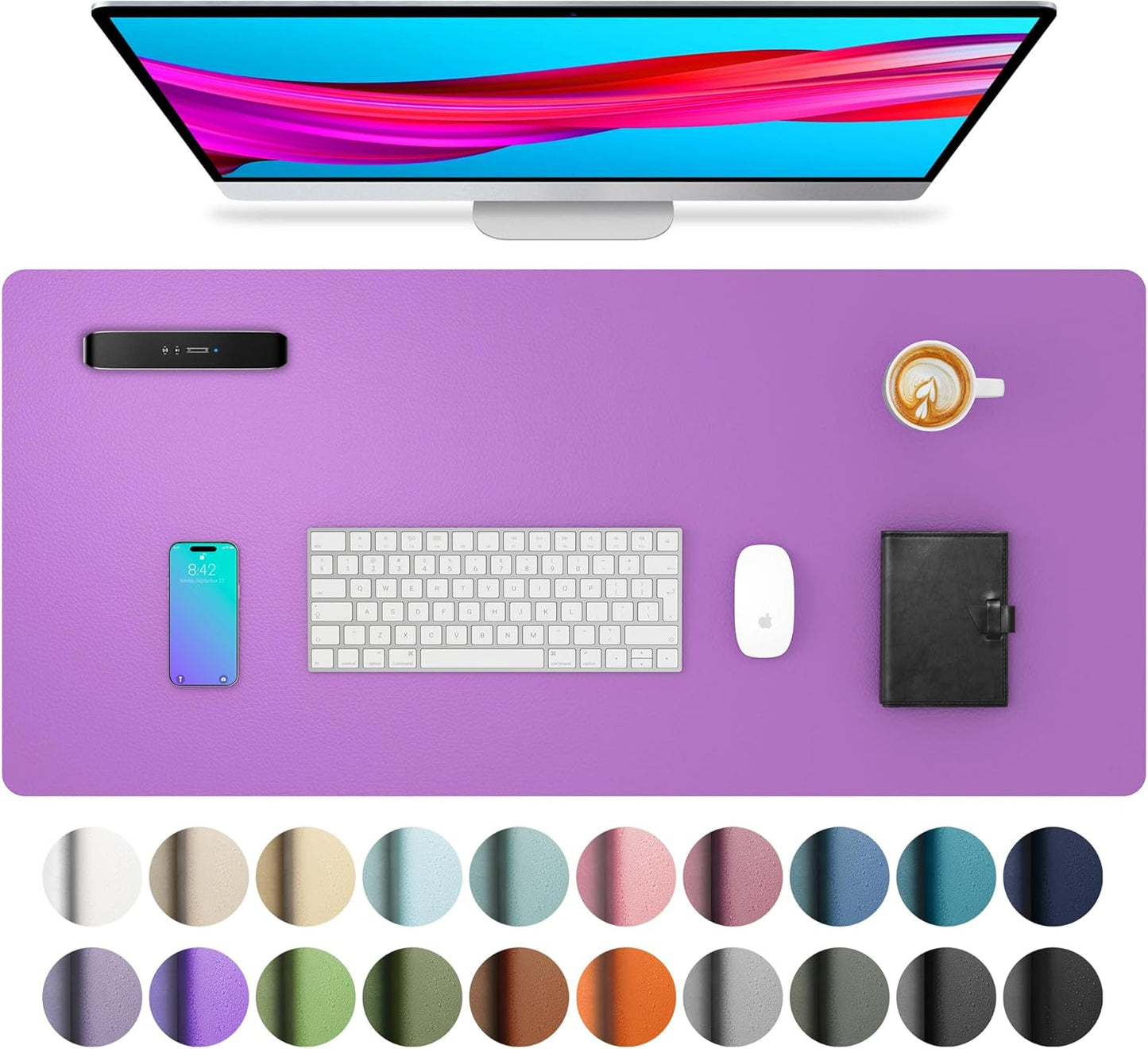 Leather Desk Pad Protector, Mouse Pad, Office Desk Mat, Non-Slip PU Leather Desk Blotter, Laptop Desk Pad, Waterproof Desk Writing Pad for Office and Home (Dark Pink, 23.6" X 13.7")