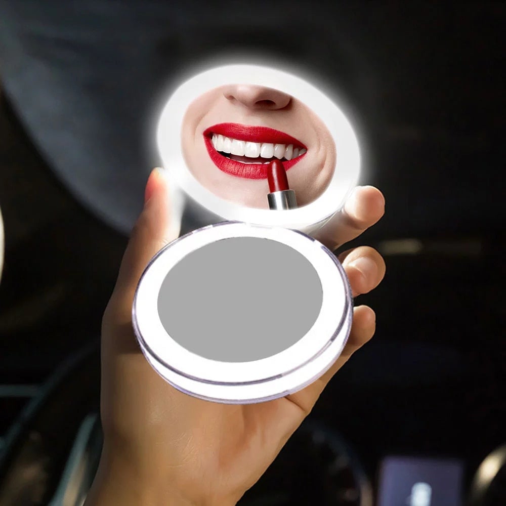 Rechargeable LED Handheld Makeup Mirror – Portable Beauty Light