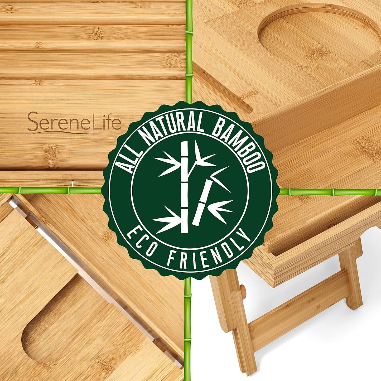 Bamboo Bath Caddy Tray – Waterproof Bathtub & Bed Tray with Wine Glass & Device Holder - Treasure Mementos