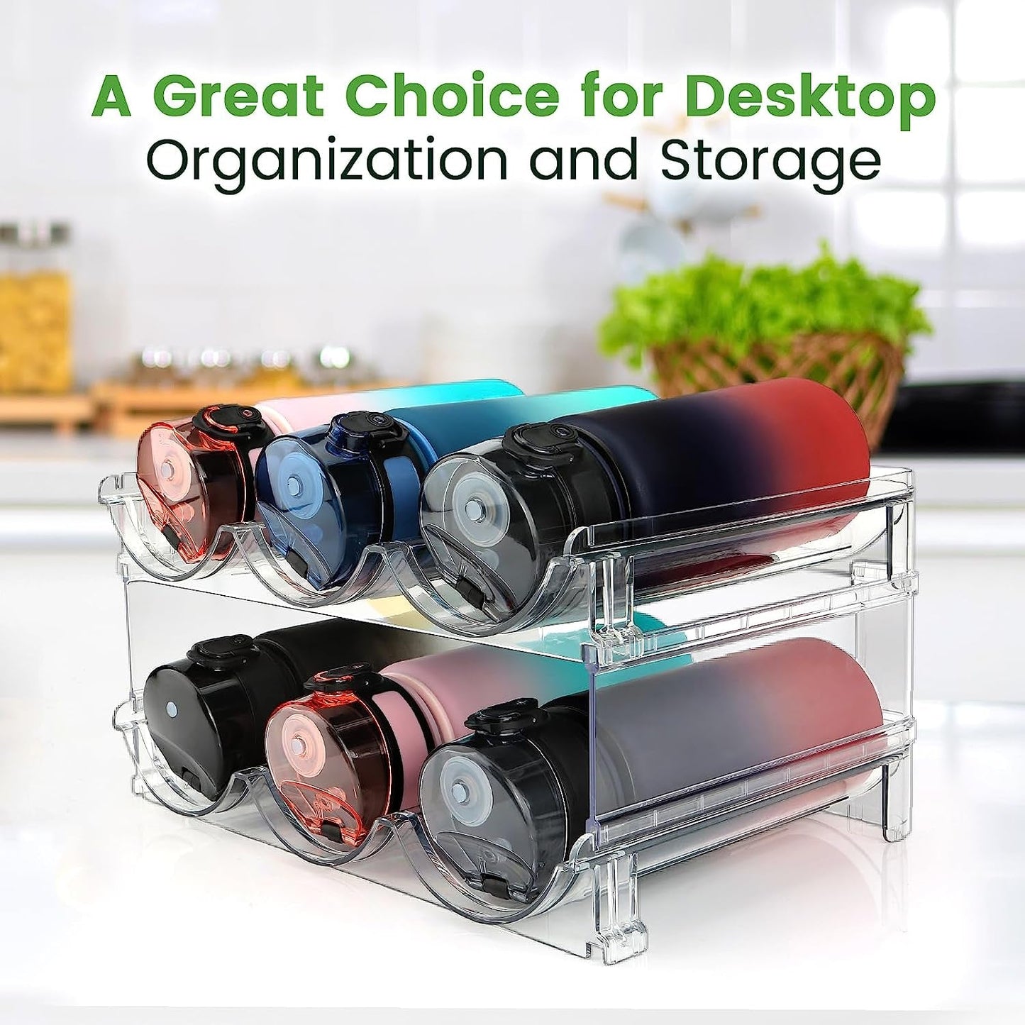 Cabinet Water/ Wine Bottle Organizer Set – 2 Pack Stackable Storage Racks for Kitchen, Pantry & Countertop, Space - Saving Water Bottle Holder - Treasure Mementos