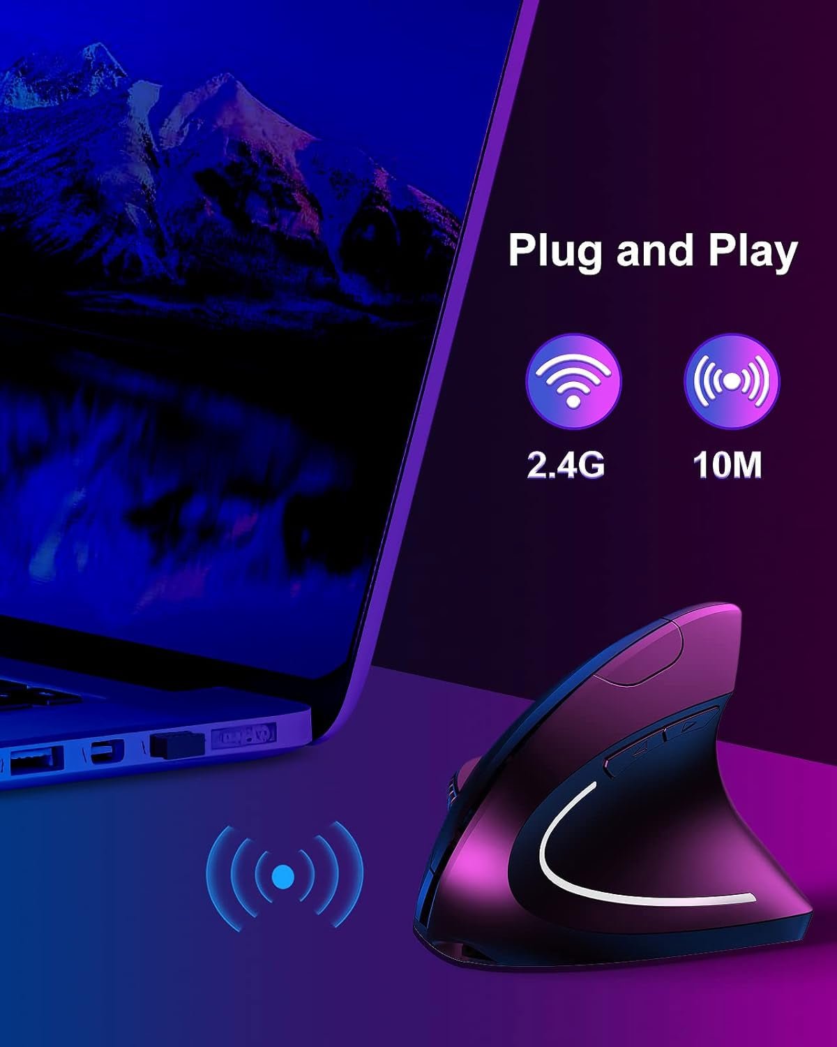 Ergonomic Wireless Vertical Mouse – USB Receiver, Adjustable DPI, 6 Buttons (Right Hand, Black) - Treasure Mementos