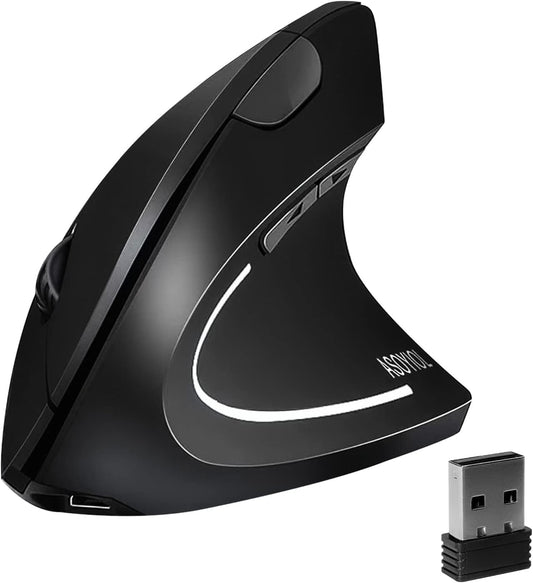 Ergonomic Wireless Vertical Mouse – USB Receiver, Adjustable DPI, 6 Buttons (Right Hand, Black) - Treasure Mementos