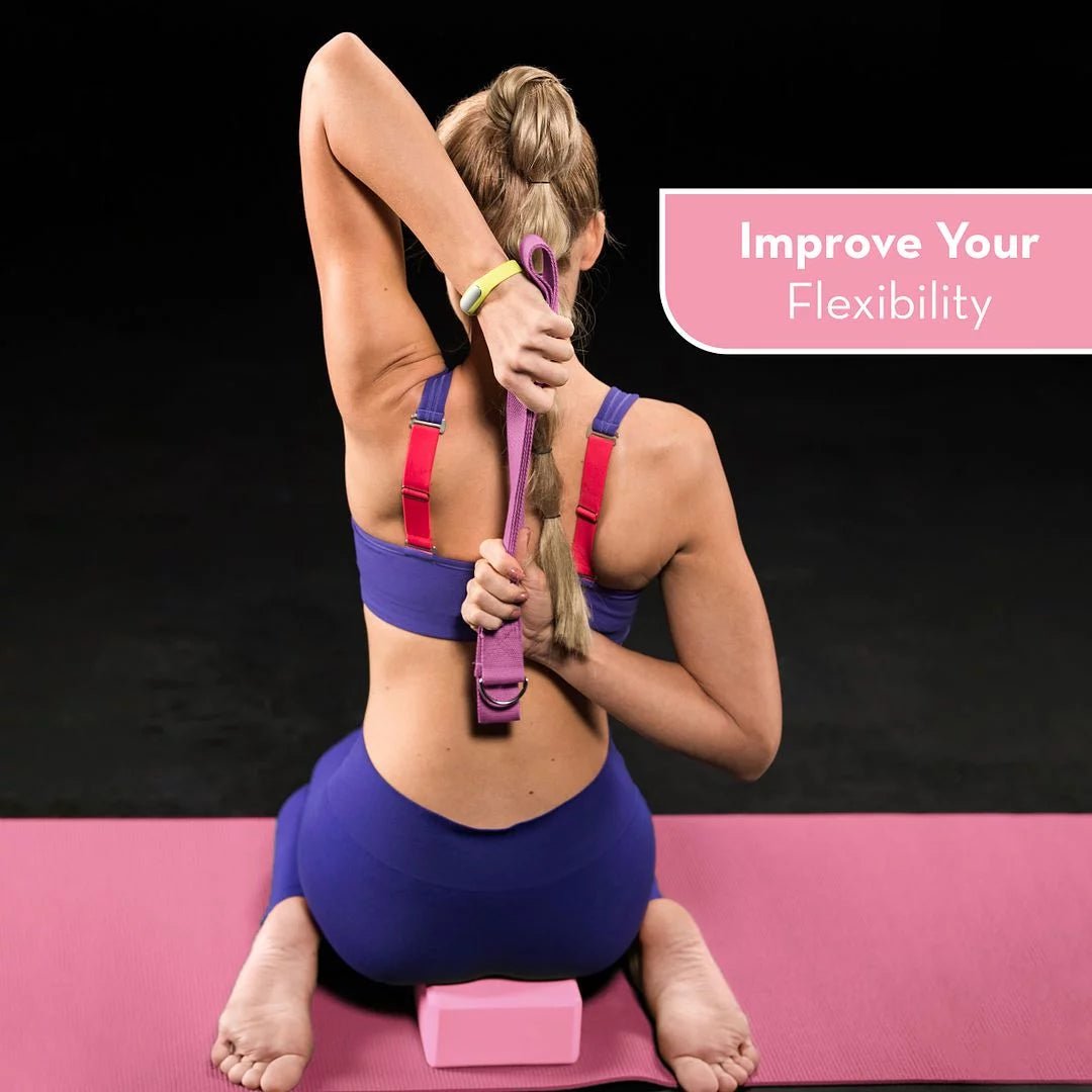 Polyester 72" Assembled Length Yoga Mat with Non - Slip Blocks, Strap, Towels, Pink - Treasure Mementos