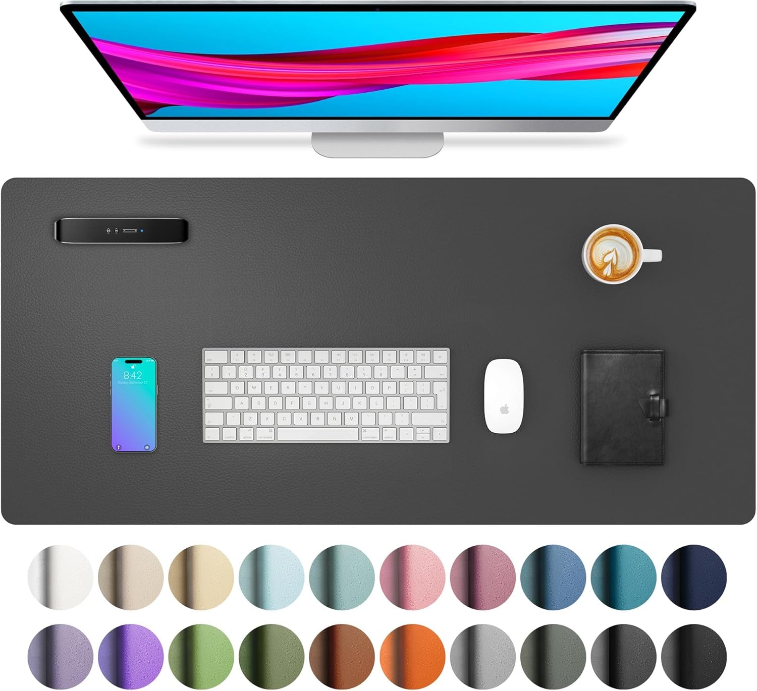 Leather Desk Pad Protector, Mouse Pad, Office Desk Mat, Non-Slip PU Leather Desk Blotter, Laptop Desk Pad, Waterproof Desk Writing Pad for Office and Home (Dark Pink, 23.6" X 13.7")