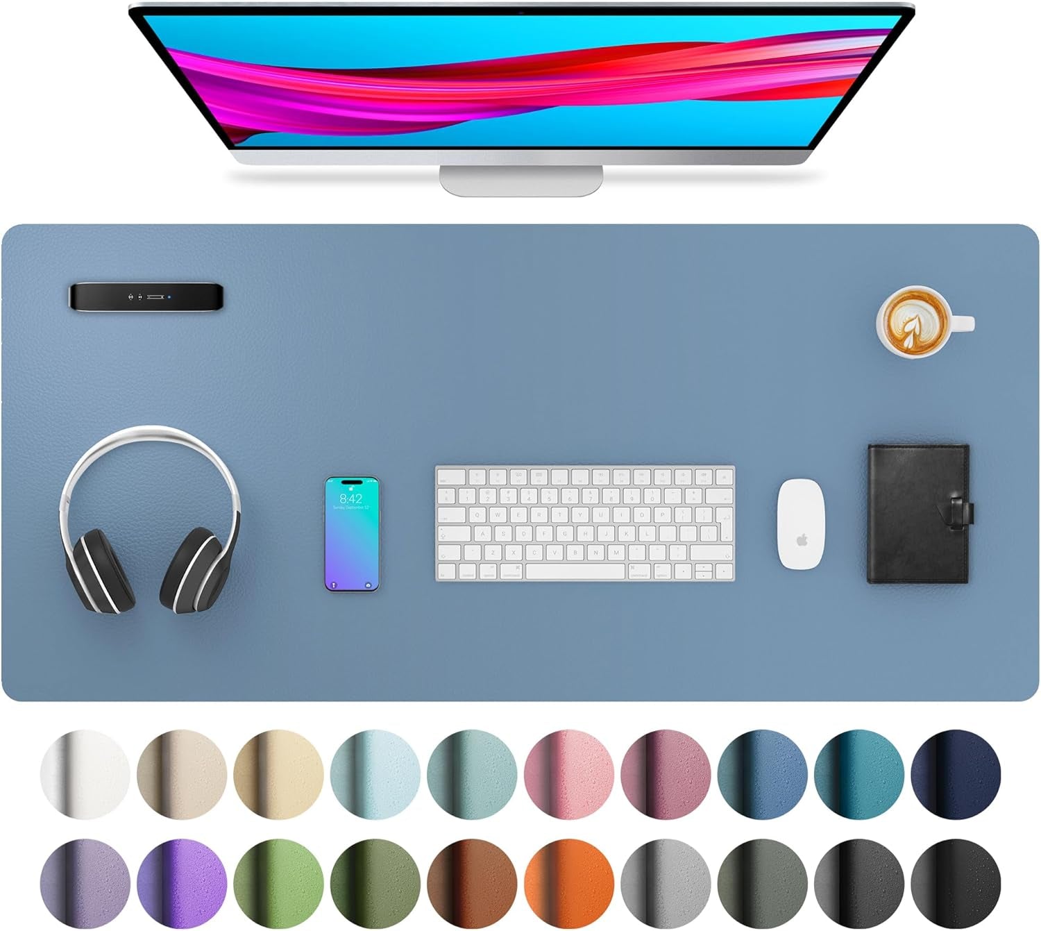 Leather Desk Pad Protector, Mouse Pad, Office Desk Mat, Non-Slip PU Leather Desk Blotter, Laptop Desk Pad, Waterproof Desk Writing Pad for Office and Home (Dark Pink, 23.6" X 13.7")