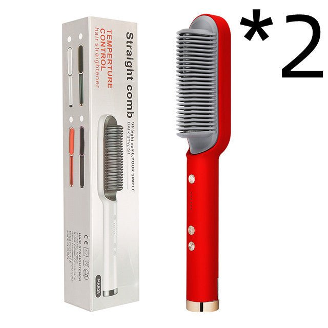 2 - in - 1 Hair Straightener & Hot Comb – Negative Ion Curling Iron Electric Hair Brush for Smooth, Frizz - Free Styling - Treasure Mementos