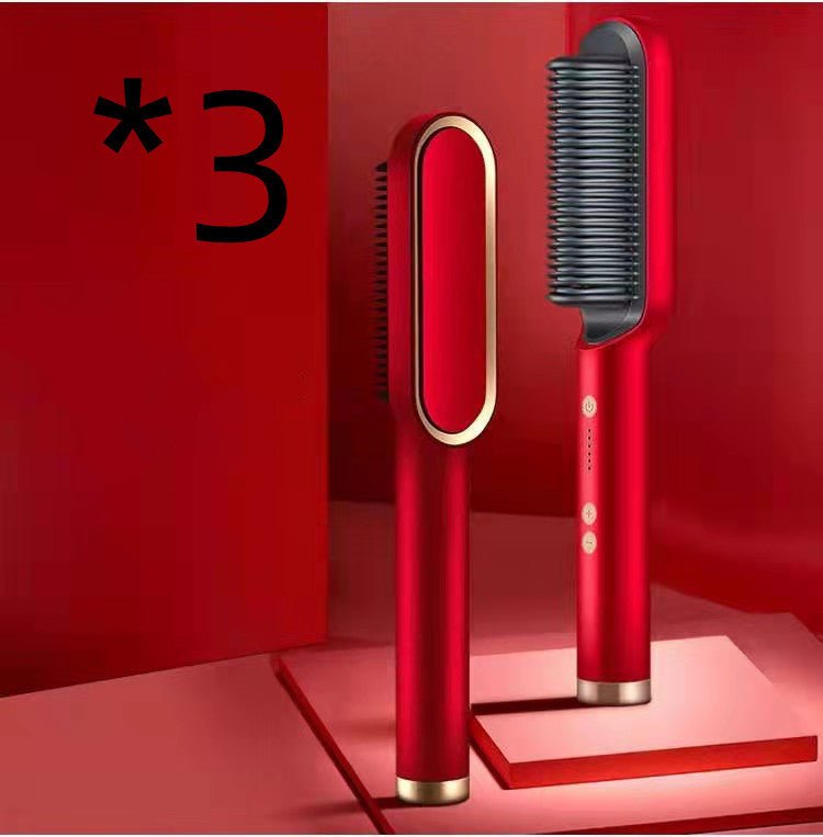 2 - in - 1 Hair Straightener & Hot Comb – Negative Ion Curling Iron Electric Hair Brush for Smooth, Frizz - Free Styling - Treasure Mementos