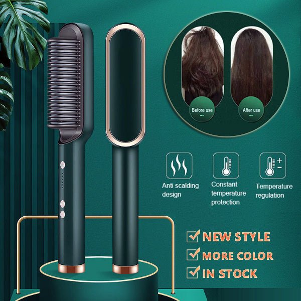2 - in - 1 Hair Straightener & Hot Comb – Negative Ion Curling Iron Electric Hair Brush for Smooth, Frizz - Free Styling - Treasure Mementos