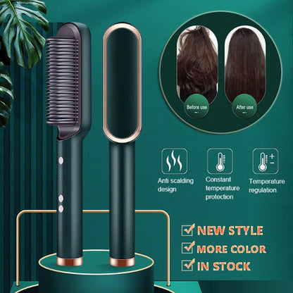 2 - in - 1 Hair Straightener & Hot Comb – Negative Ion Curling Iron Electric Hair Brush for Smooth, Frizz - Free Styling - Treasure Mementos