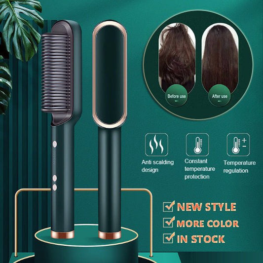 2 - in - 1 Hair Straightener & Hot Comb – Negative Ion Curling Iron Electric Hair Brush for Smooth, Frizz - Free Styling - Treasure Mementos