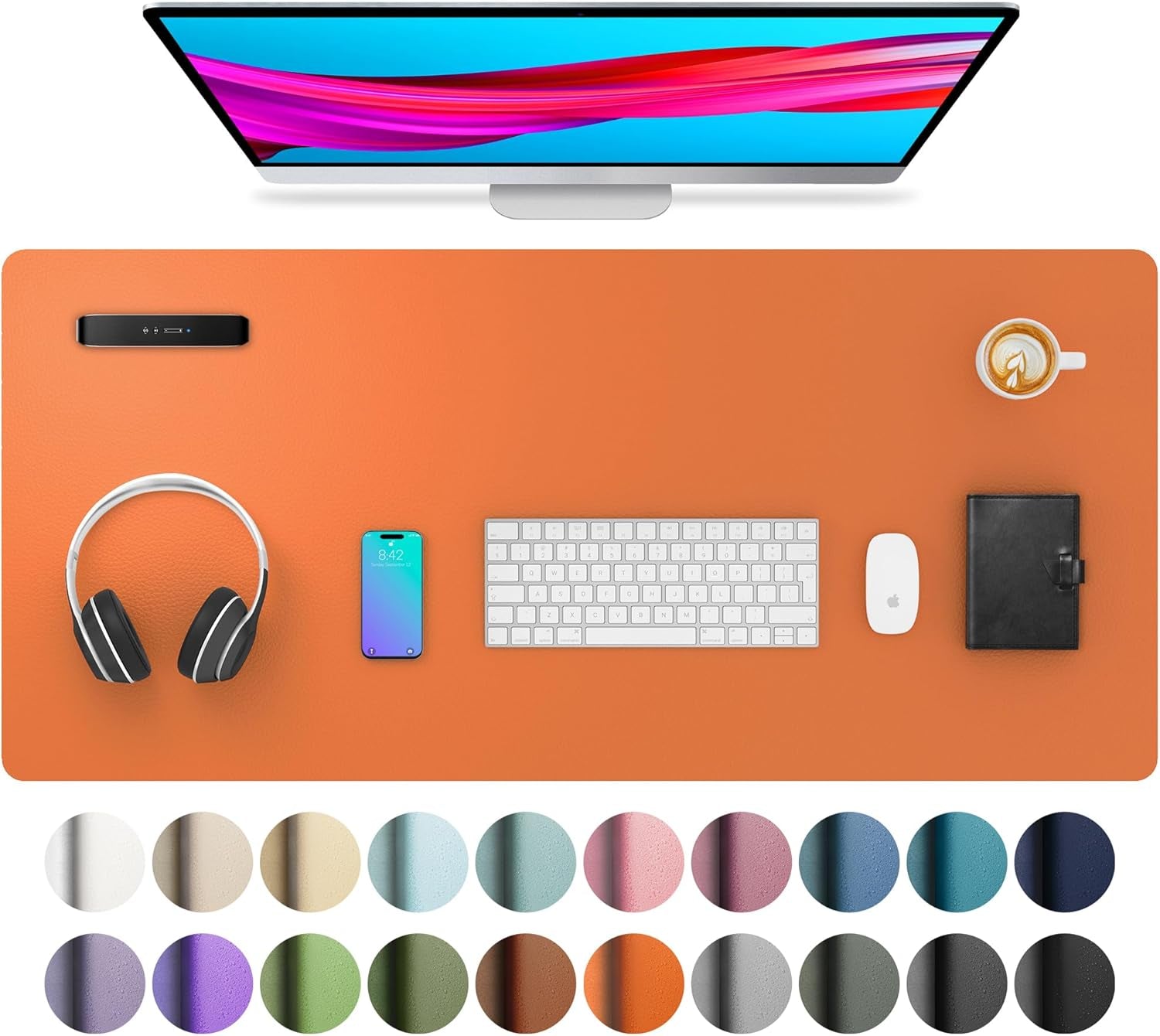 Leather Desk Pad Protector, Mouse Pad, Office Desk Mat, Non-Slip PU Leather Desk Blotter, Laptop Desk Pad, Waterproof Desk Writing Pad for Office and Home (Dark Pink, 23.6" X 13.7")