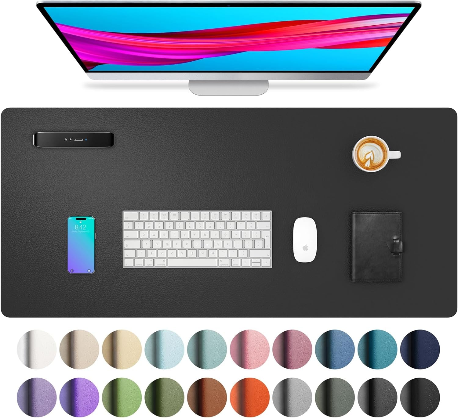 Leather Desk Pad Protector, Mouse Pad, Office Desk Mat, Non-Slip PU Leather Desk Blotter, Laptop Desk Pad, Waterproof Desk Writing Pad for Office and Home (Dark Pink, 23.6" X 13.7")