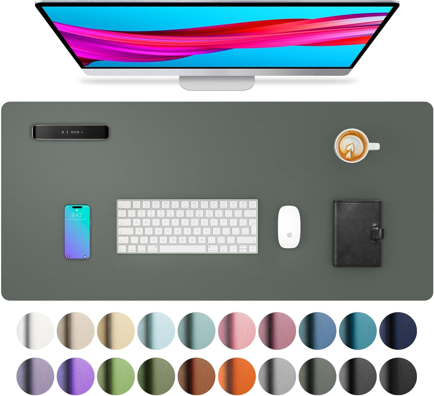 Leather Desk Pad Protector, Mouse Pad, Office Desk Mat, Non-Slip PU Leather Desk Blotter, Laptop Desk Pad, Waterproof Desk Writing Pad for Office and Home (Dark Pink, 23.6" X 13.7")