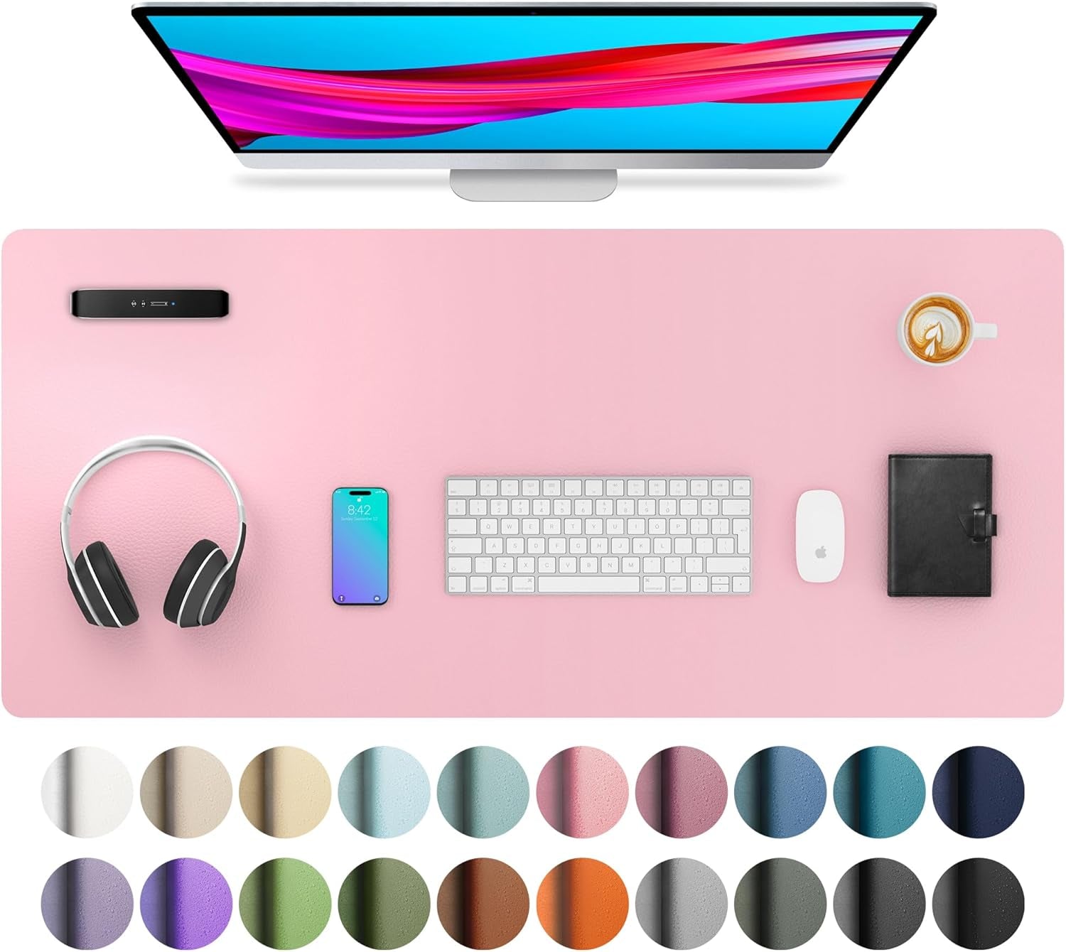 Leather Desk Pad Protector, Mouse Pad, Office Desk Mat, Non-Slip PU Leather Desk Blotter, Laptop Desk Pad, Waterproof Desk Writing Pad for Office and Home (Dark Pink, 23.6" X 13.7")