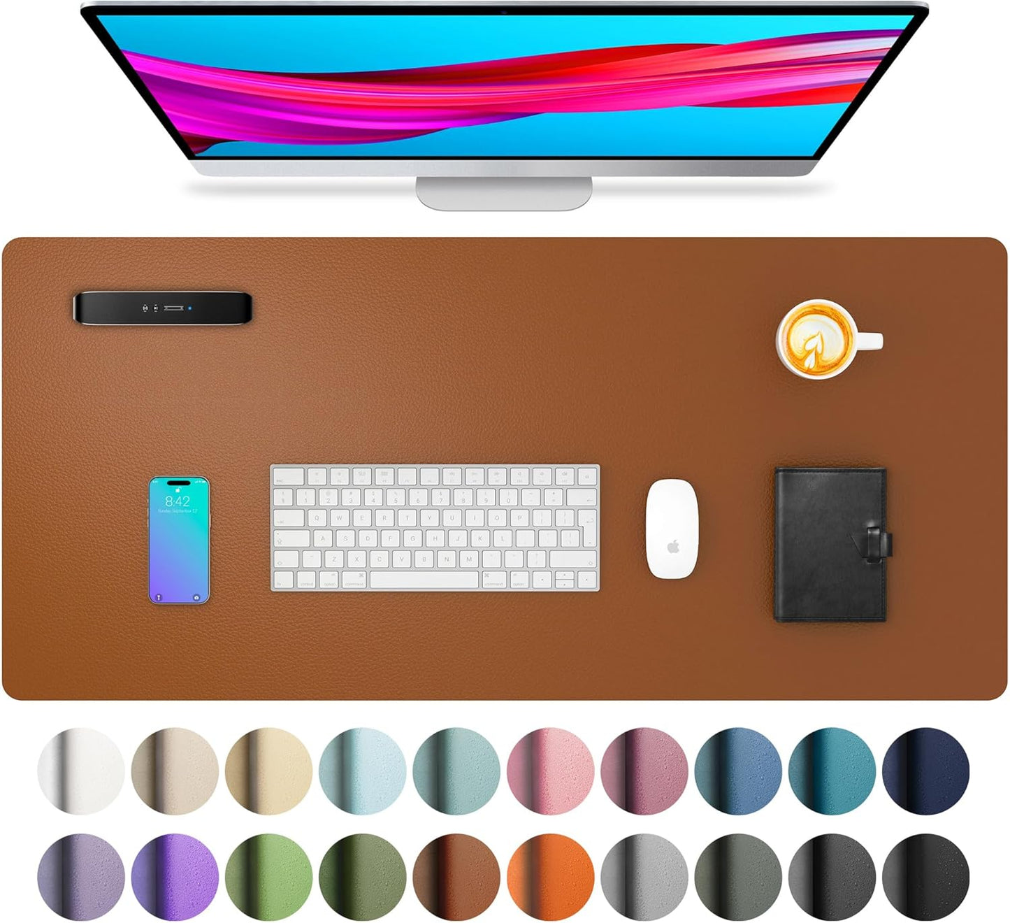 Leather Desk Pad Protector, Mouse Pad, Office Desk Mat, Non-Slip PU Leather Desk Blotter, Laptop Desk Pad, Waterproof Desk Writing Pad for Office and Home (Dark Pink, 23.6" X 13.7")