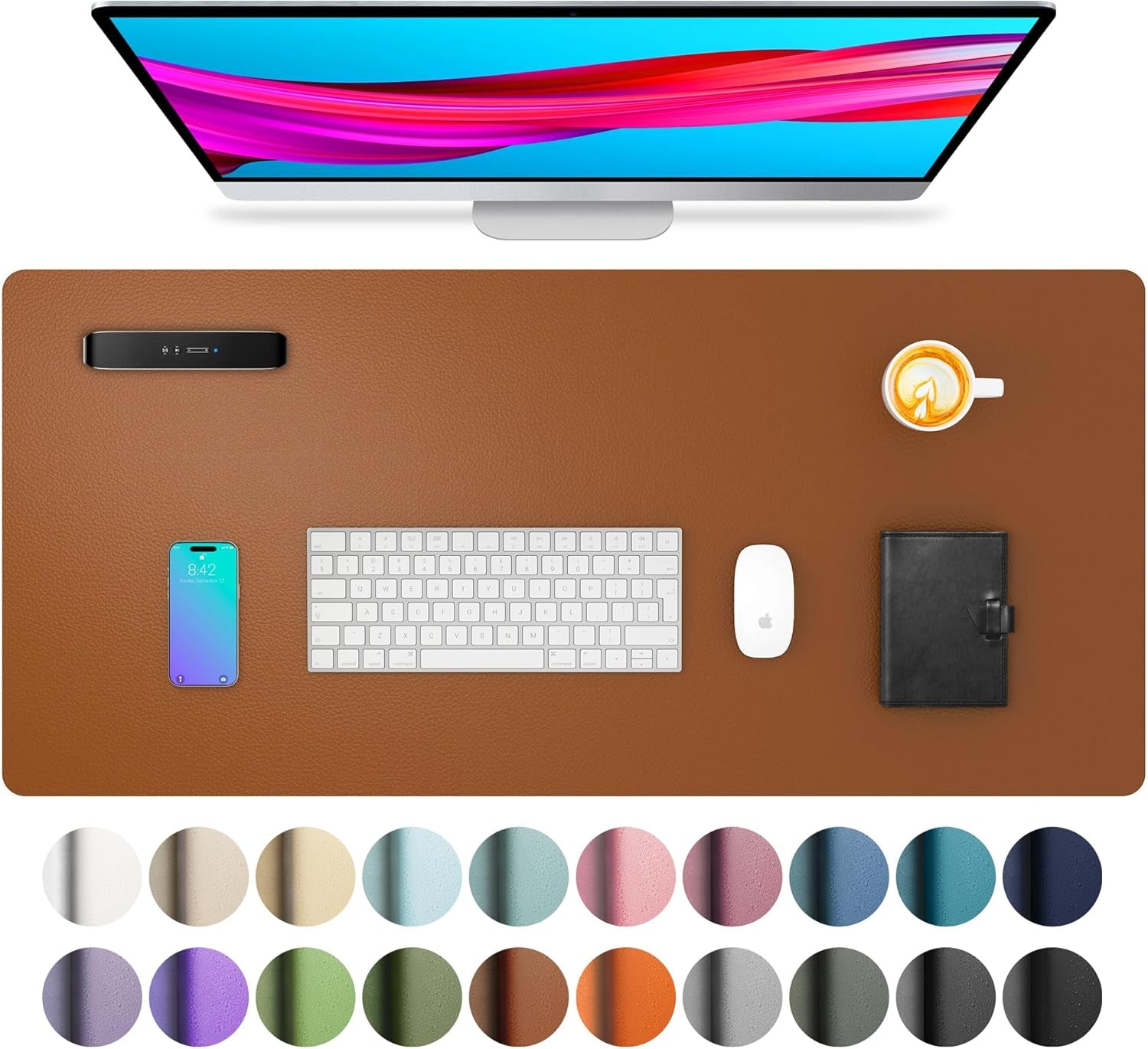 Leather Desk Pad Protector, Mouse Pad, Office Desk Mat, Non-Slip PU Leather Desk Blotter, Laptop Desk Pad, Waterproof Desk Writing Pad for Office and Home (Dark Pink, 23.6" X 13.7")