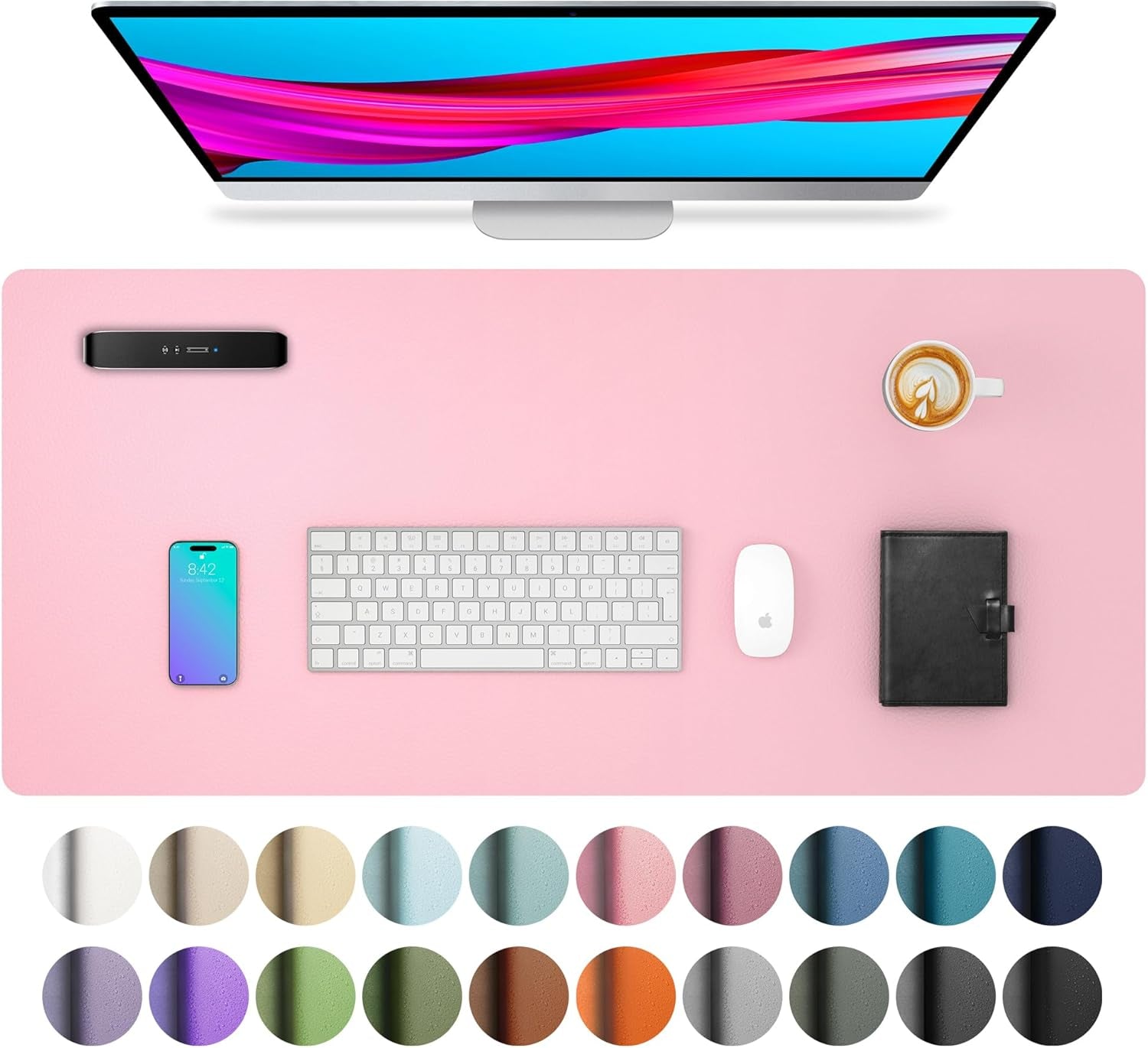 Leather Desk Pad Protector, Mouse Pad, Office Desk Mat, Non-Slip PU Leather Desk Blotter, Laptop Desk Pad, Waterproof Desk Writing Pad for Office and Home (Dark Pink, 23.6" X 13.7")