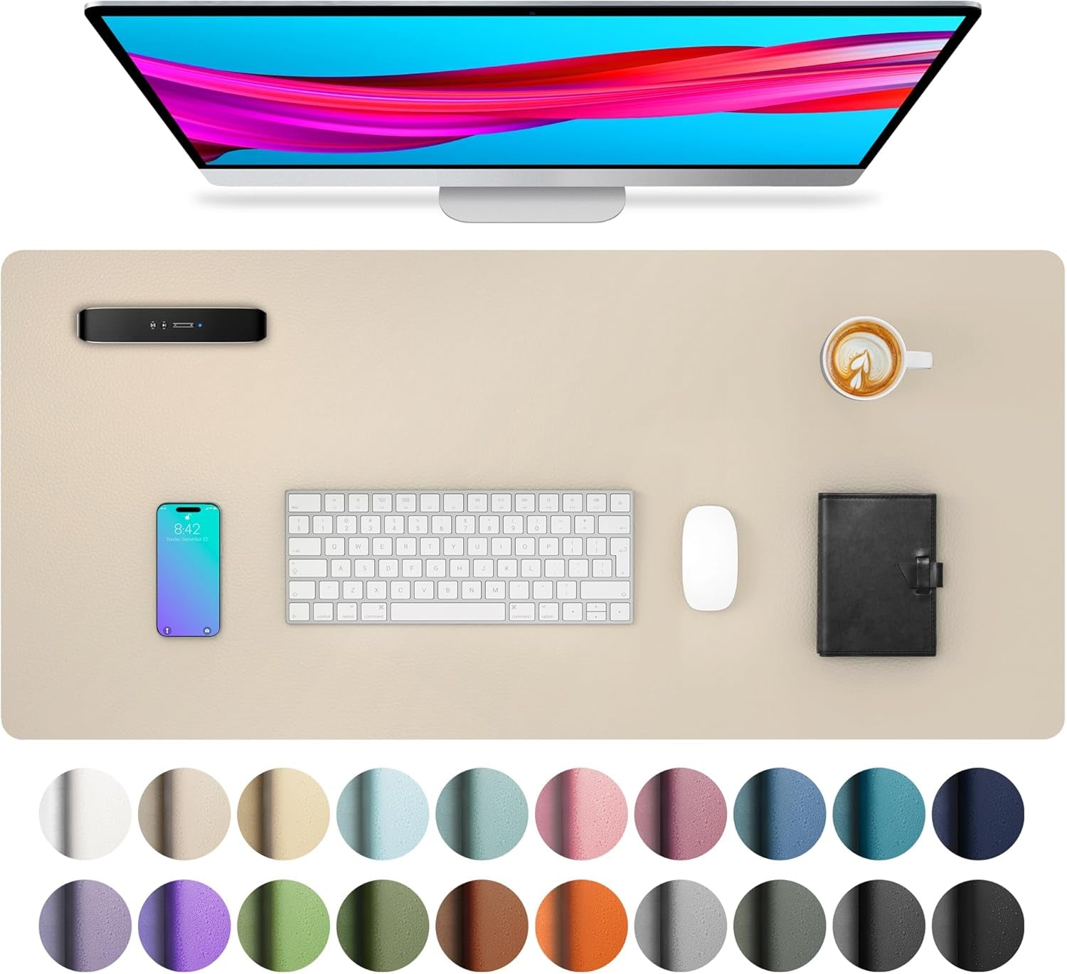 Leather Desk Pad Protector, Mouse Pad, Office Desk Mat, Non-Slip PU Leather Desk Blotter, Laptop Desk Pad, Waterproof Desk Writing Pad for Office and Home (Dark Pink, 23.6" X 13.7")