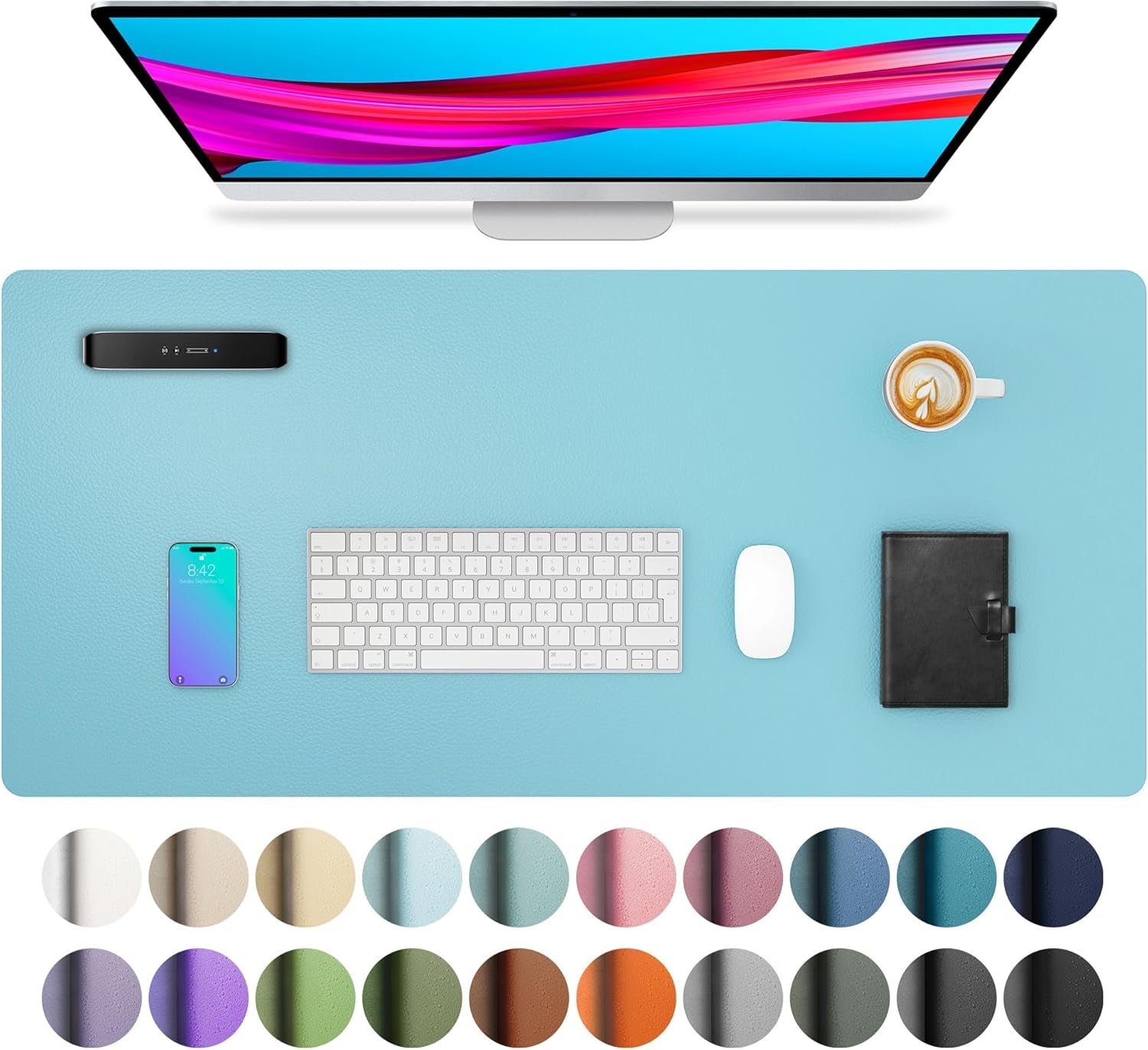 Leather Desk Pad Protector, Mouse Pad, Office Desk Mat, Non-Slip PU Leather Desk Blotter, Laptop Desk Pad, Waterproof Desk Writing Pad for Office and Home (Dark Pink, 23.6" X 13.7")