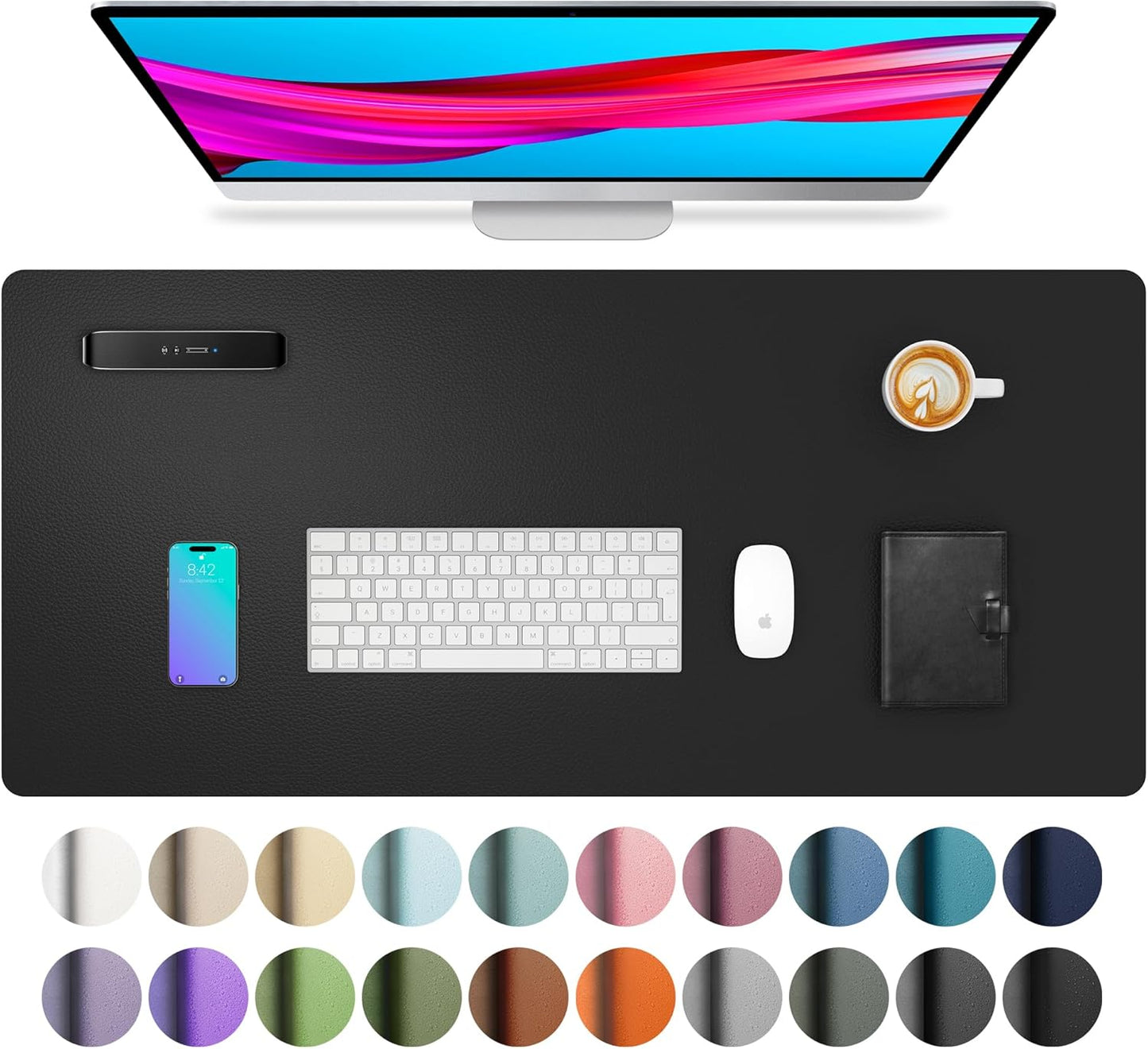 Leather Desk Pad Protector, Mouse Pad, Office Desk Mat, Non-Slip PU Leather Desk Blotter, Laptop Desk Pad, Waterproof Desk Writing Pad for Office and Home (Dark Pink, 23.6" X 13.7")