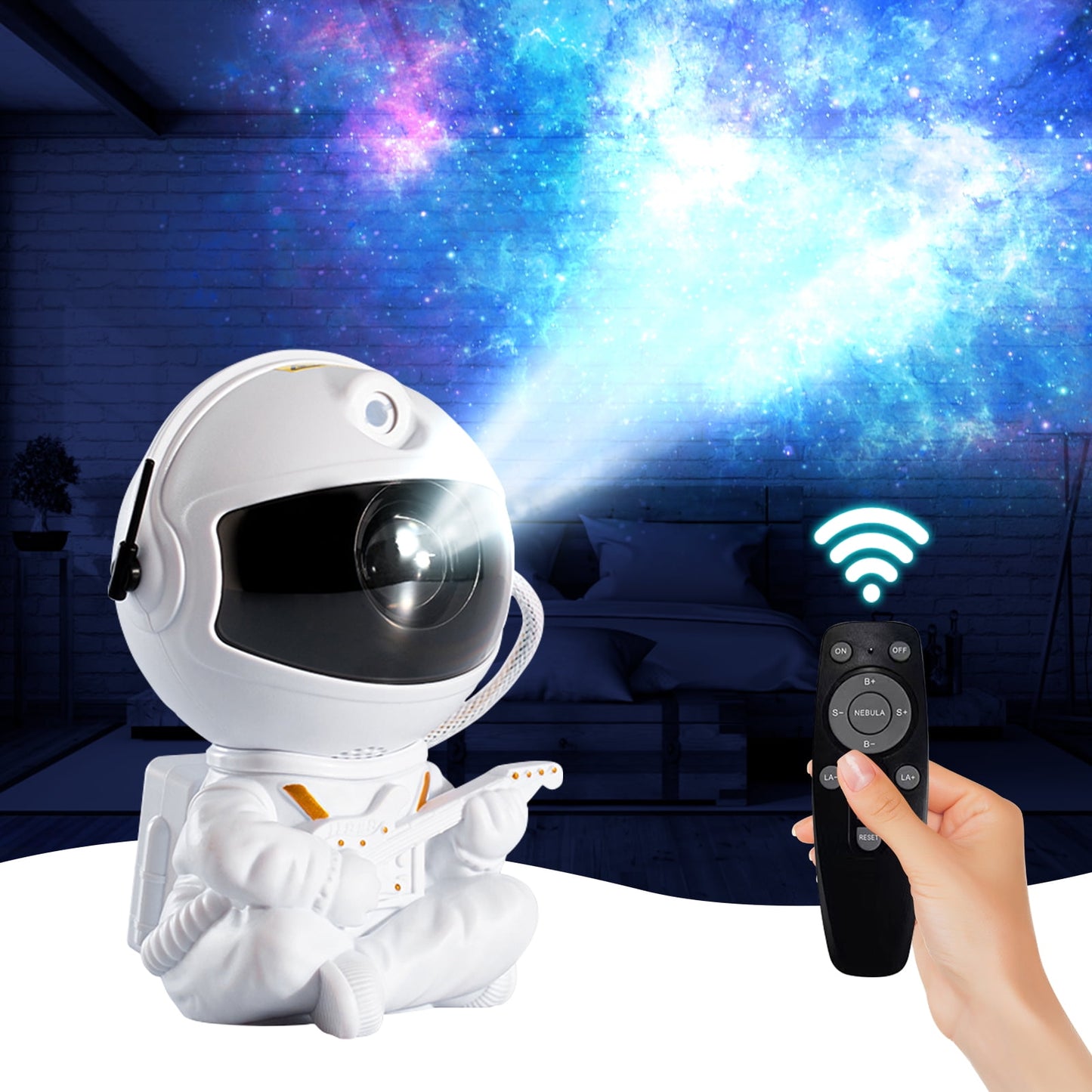 Astronaut Star Galaxy Projector, 360° Rotating Starry Sky Ceiling Led Night Light with Remote, for Kids Bedroom Party Decoration Lights (Black Guitar Model)