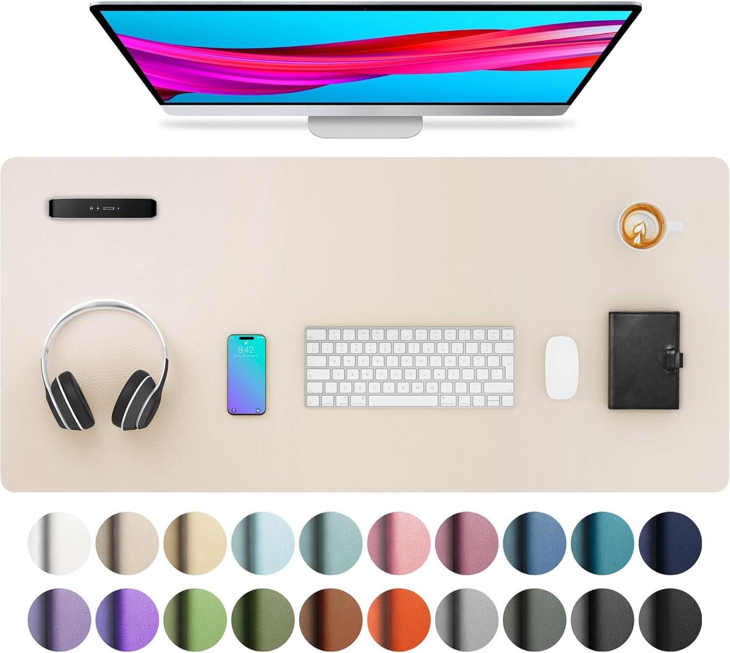 Leather Desk Pad Protector, Mouse Pad, Office Desk Mat, Non-Slip PU Leather Desk Blotter, Laptop Desk Pad, Waterproof Desk Writing Pad for Office and Home (Dark Pink, 23.6" X 13.7")
