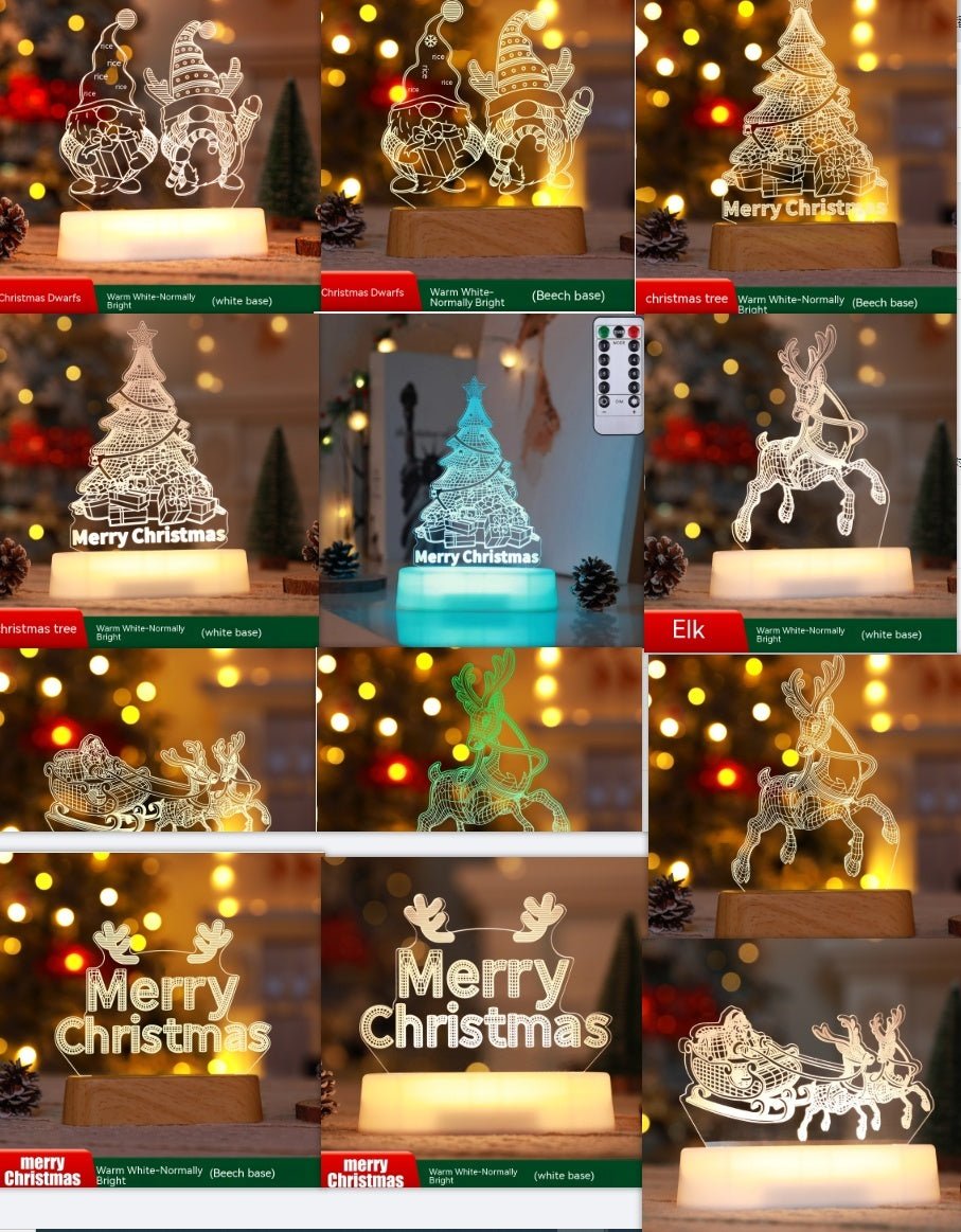 Christmas Decoration 3D Lamp Acrylic LED Night Lights New Year Valentines Day Christmas Kids Gift Christmas Ornaments - Treasure Mementos