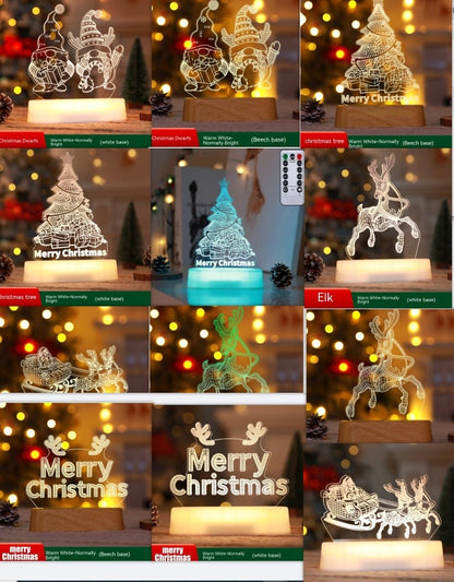 Christmas Decoration 3D Lamp Acrylic LED Night Lights New Year Valentines Day Christmas Kids Gift Christmas Ornaments - Treasure Mementos