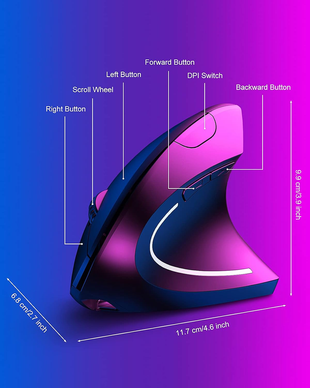 Ergonomic Mouse Wireless,Vertical Mouse Ergo with USB Receiver 6 Buttons 800/1200/1600 Adjustable DPI Computer Mice for Laptop Pc(Right Hand,Black)