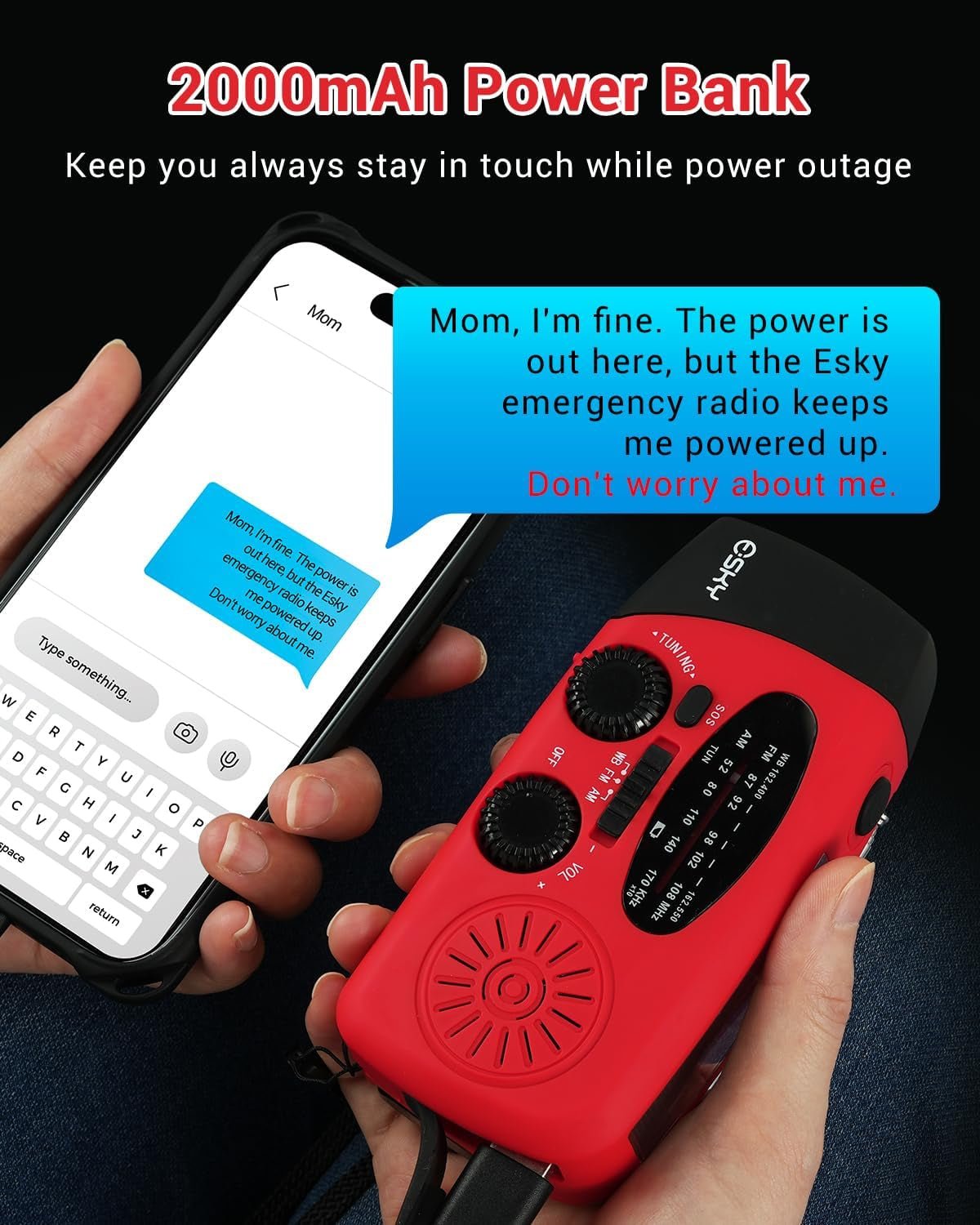 Emergency Hand Crank Radio 7400Mwh with 3 LED Flashlight, Solar Powered Rechargeable Radio for Indoor Survival Camping, SOS Alarm - Treasure Mementos