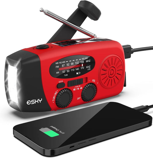 Emergency Hand Crank Radio 7400Mwh with 3 LED Flashlight, Solar Powered Rechargeable Radio for Indoor Survival Camping, SOS Alarm - Treasure Mementos