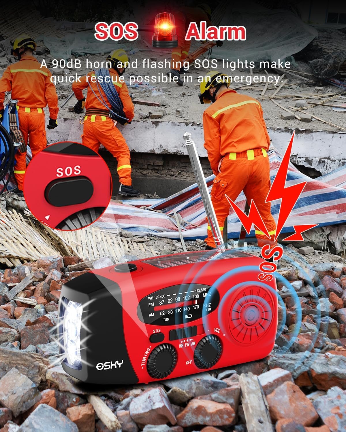 Emergency Hand Crank Radio 7400Mwh with 3 LED Flashlight, Solar Powered Rechargeable Radio for Indoor Survival Camping, SOS Alarm - Treasure Mementos