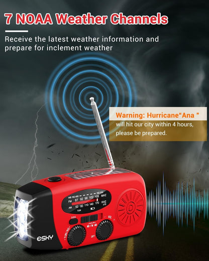 Emergency Hand Crank Radio 7400Mwh with 3 LED Flashlight, Solar Powered Rechargeable Radio for Indoor Survival Camping, SOS Alarm - Treasure Mementos