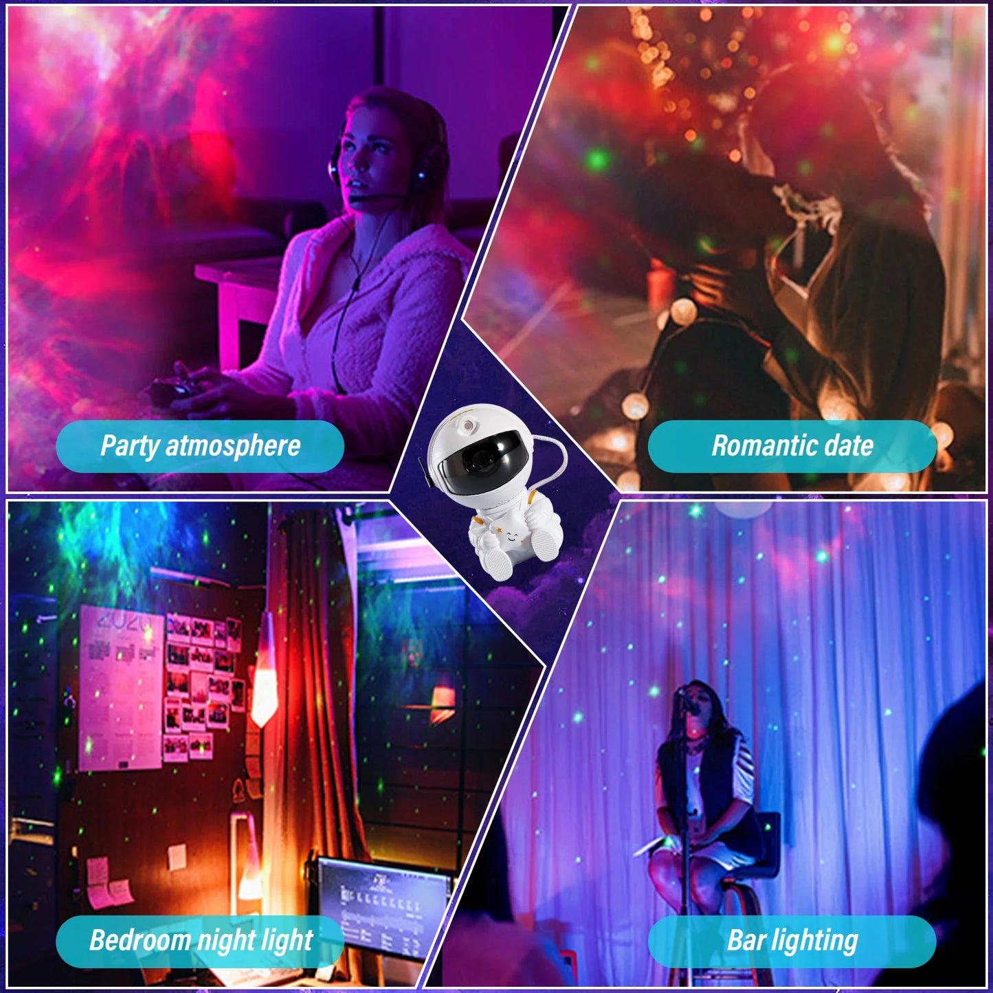 Astronaut Star Galaxy Projector, 360° Rotating Starry Sky Ceiling Led Night Light with Remote, for Kids Bedroom Party Decoration Lights (Black Guitar Model)