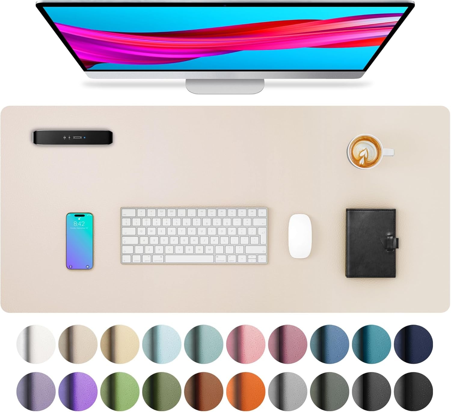 Leather Desk Pad Protector, Mouse Pad, Office Desk Mat, Non-Slip PU Leather Desk Blotter, Laptop Desk Pad, Waterproof Desk Writing Pad for Office and Home (Dark Pink, 23.6" X 13.7")
