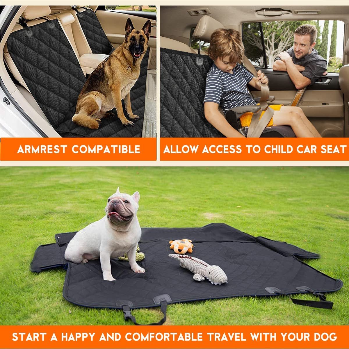 Premium Waterproof Dog Car Seat Cover - Non - Slip Back Seat Protector for Pets, Compatible with Most Vehicles - Black - Treasure Mementos